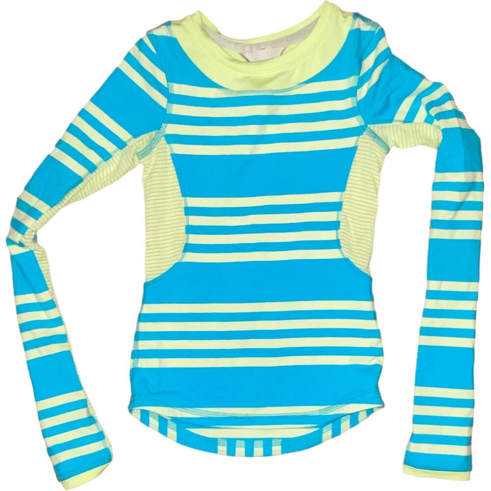 EUC Lululuemon Ivivva Girls Yellow Turquoise Long Sleeve top Size 6